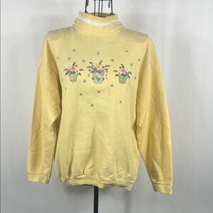 VINTAGE 90’s TOP STITCH Women’s Medium Charming‎ Yellow Sweatshirt Floral Design